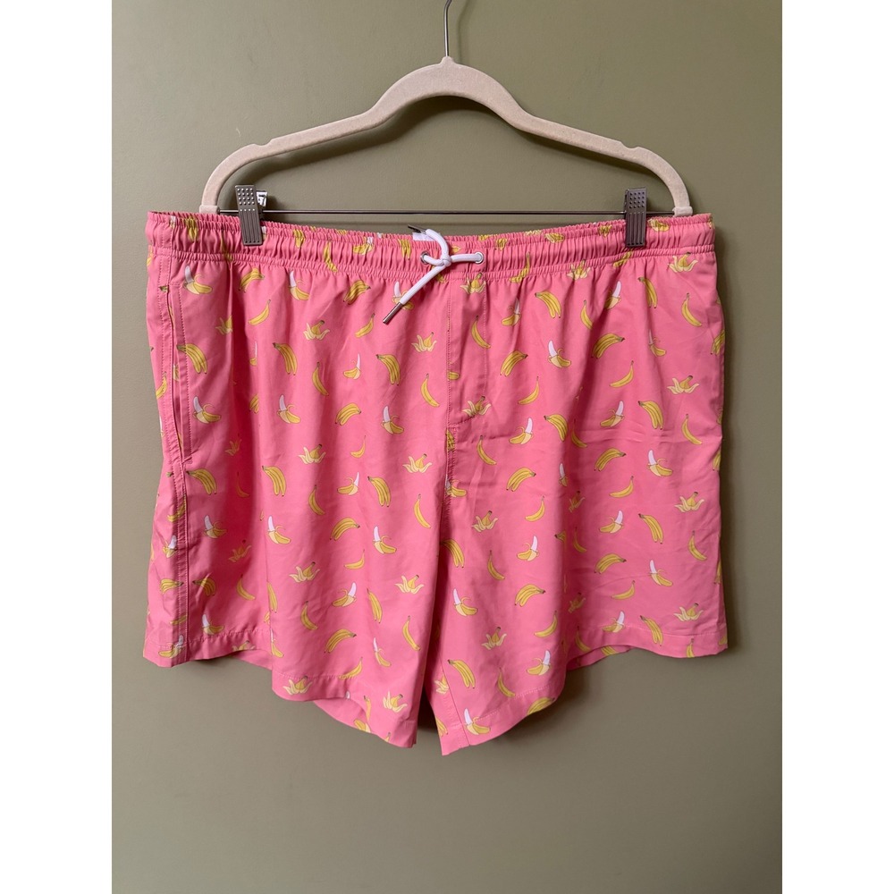 Bermies Mens Pink Banana Print Swim Trunks XXL Recycled Board Shorts Mesh Lining